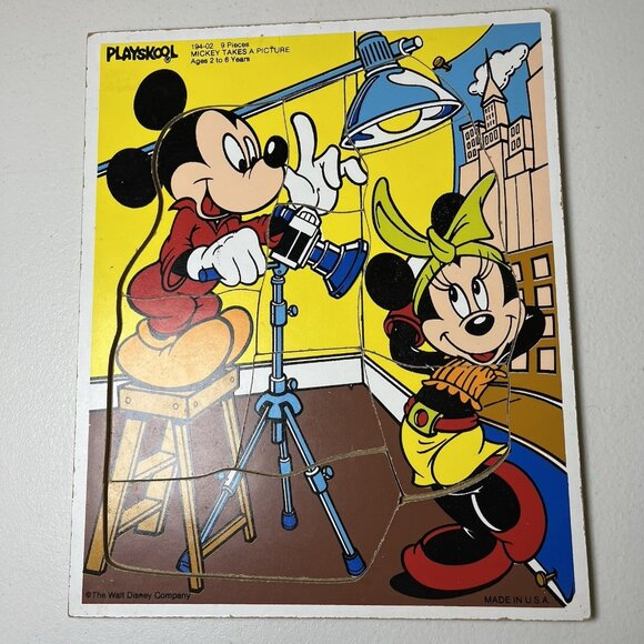 Lot‎ of 2 Vintage Playskool Wood Puzzles Disney Mickey Mouse & Bus - Picture 3 of 9
